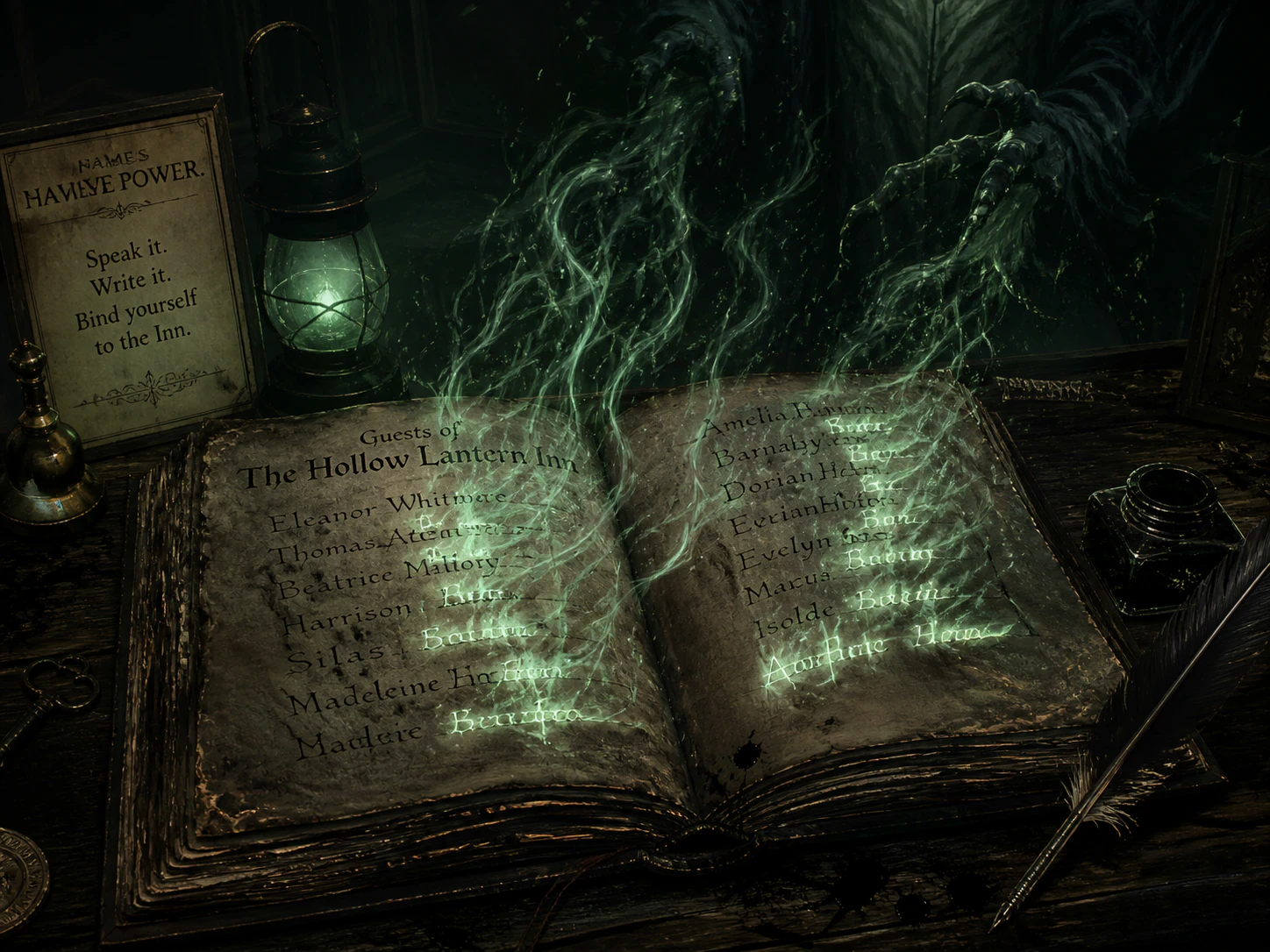 A mysterious guest ledger from The Hollow Lantern Inn.