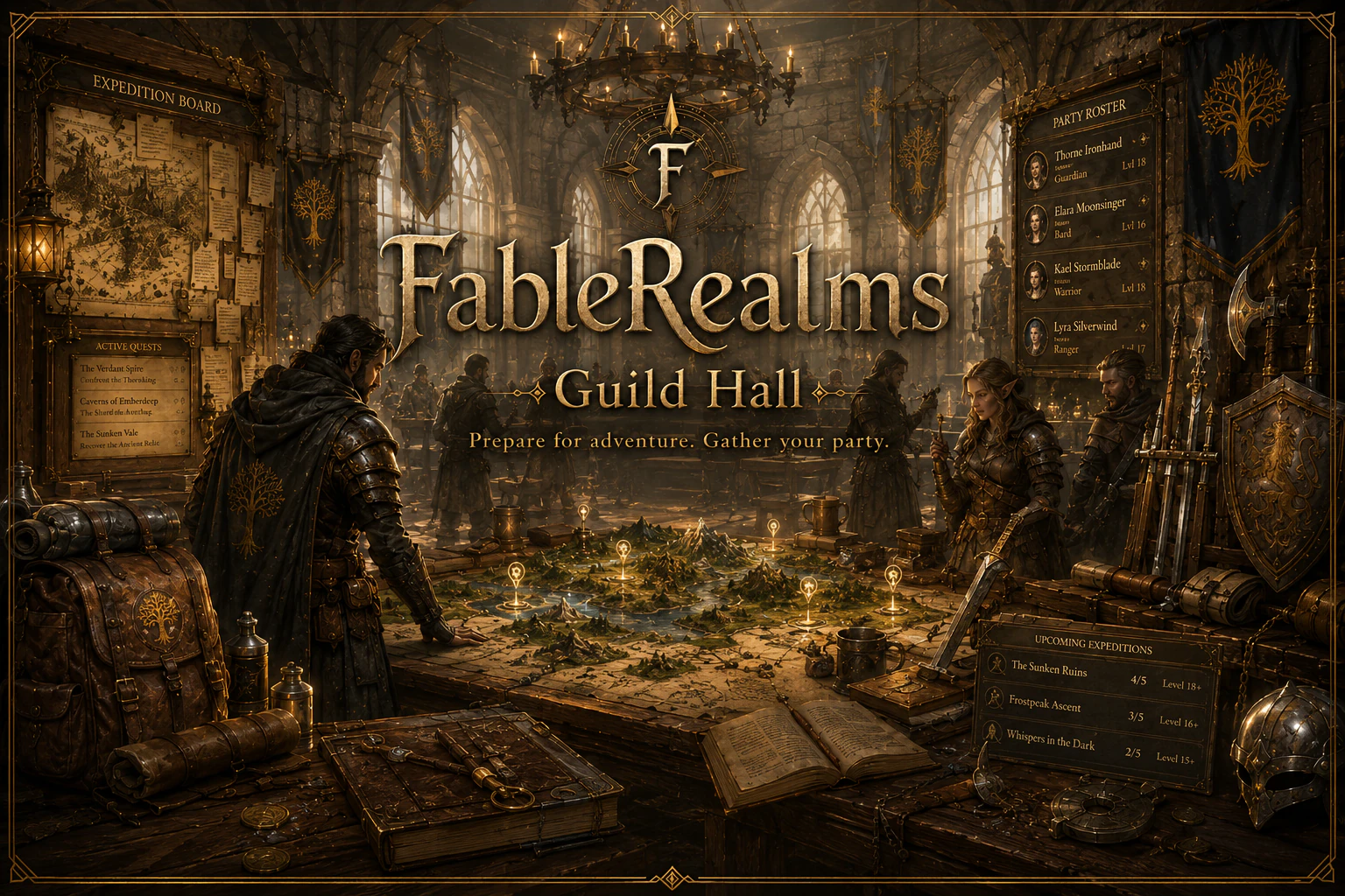 FableRealms Guildhall campaign and party gathering view.