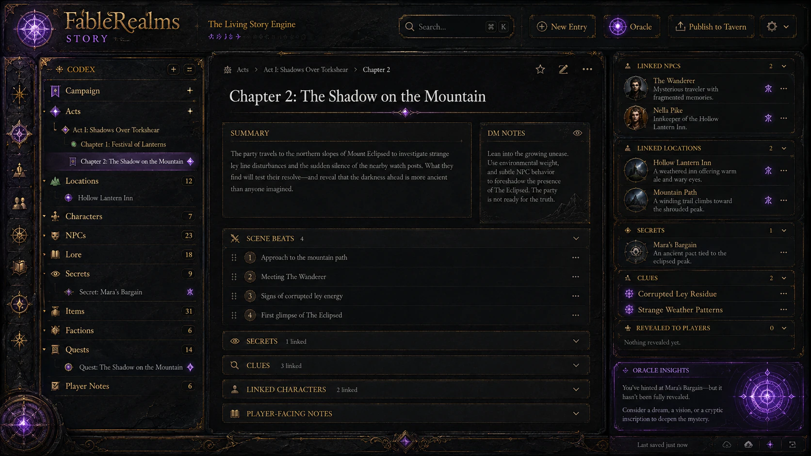FableRealms StoryEngine campaign writing showcase.