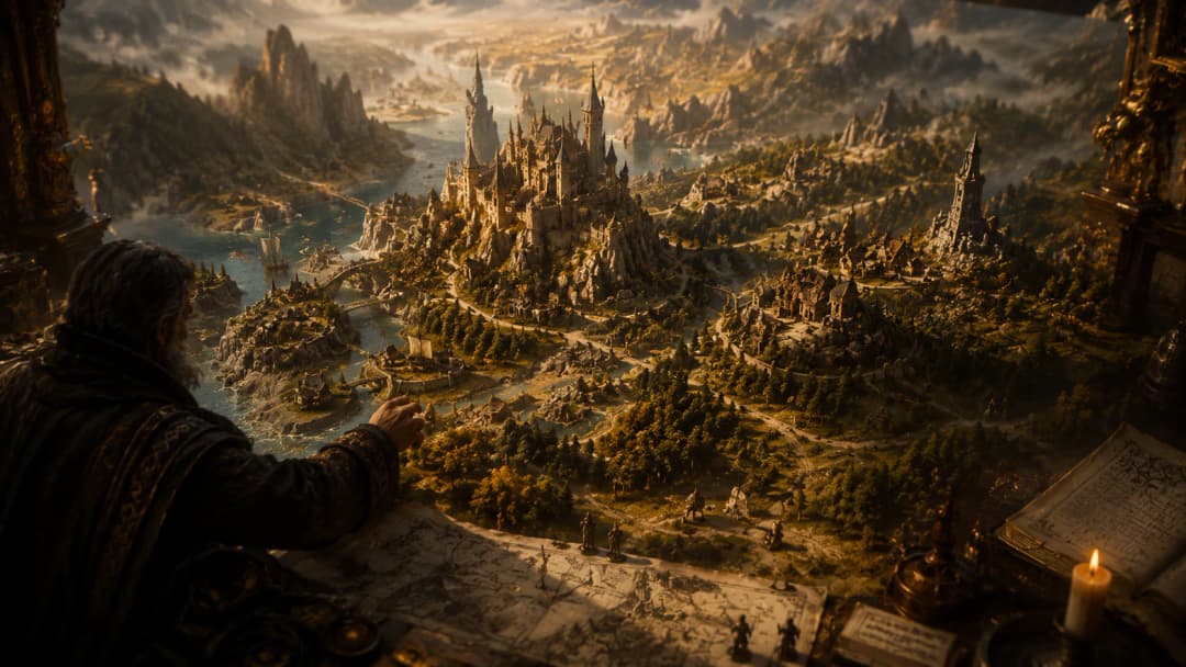 FableRealms Worldbuilder map and scene preparation view.
