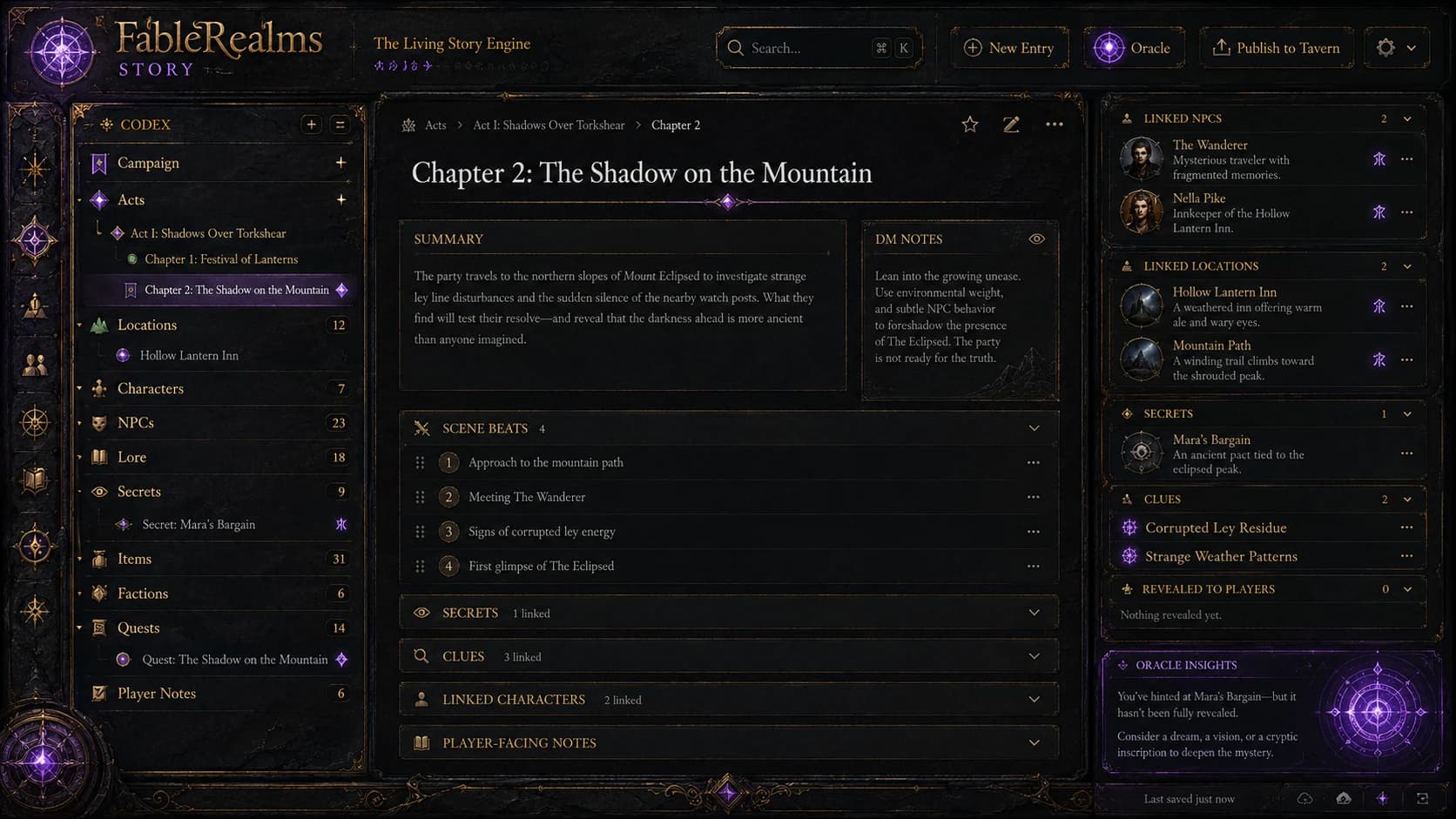 FableRealms StoryEngine campaign writing showcase.