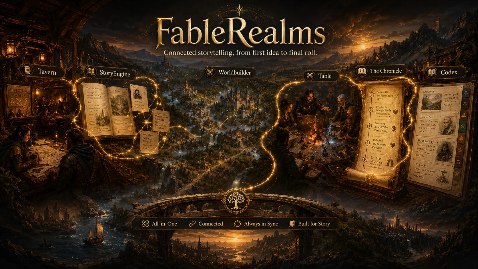 FableRealms homepage product showcase.