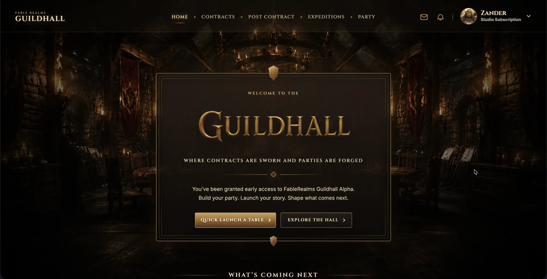 The Guildhall homepage for finding campaigns and parties.