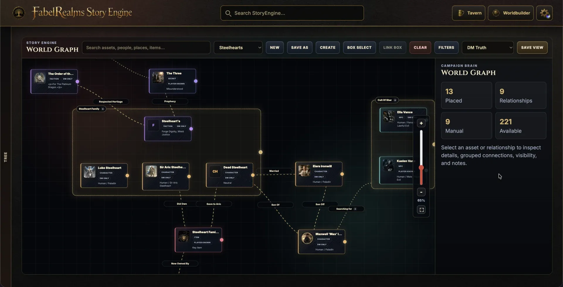 StoryEngine campaign graph and connected story pages.